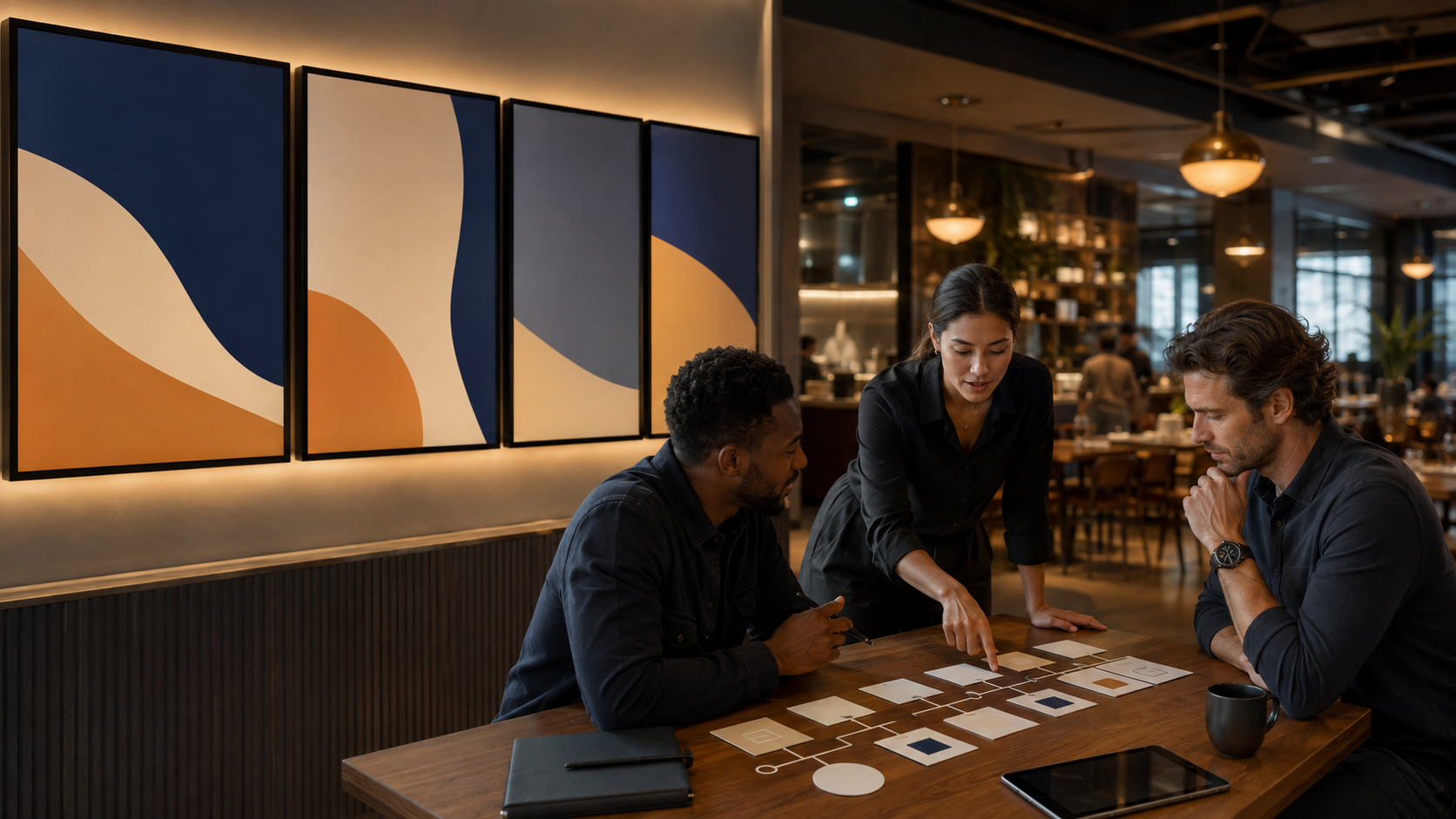 An operations team arranging an unbranded digital display approval workflow