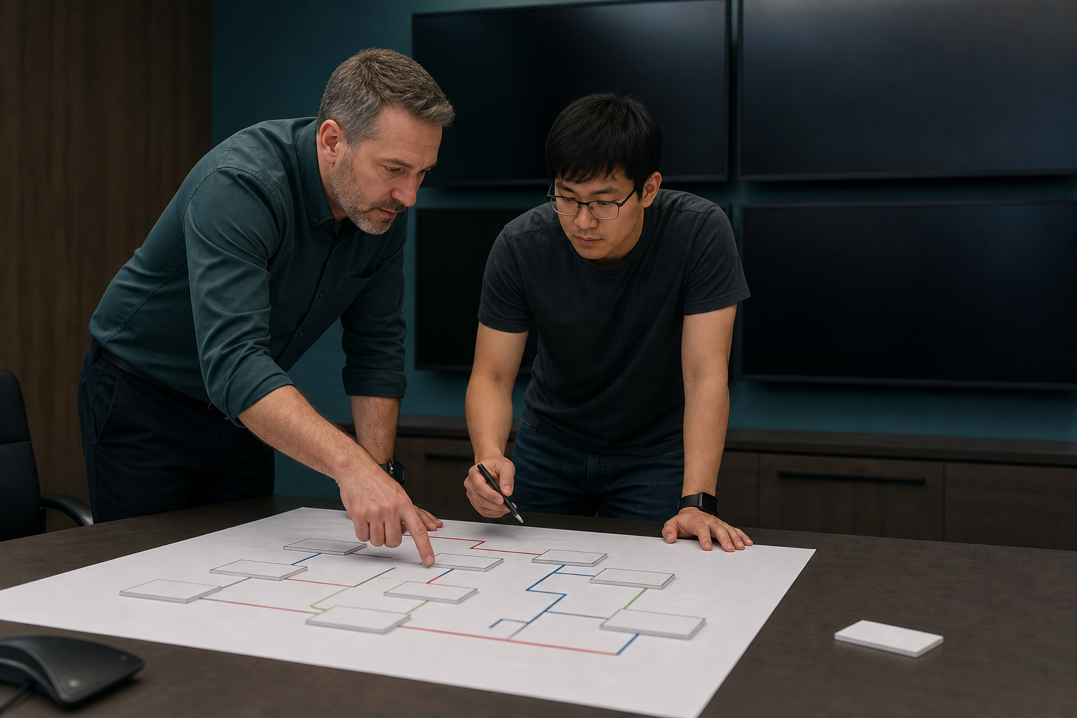 Operations and IT staff mapping a generic segmented signage network